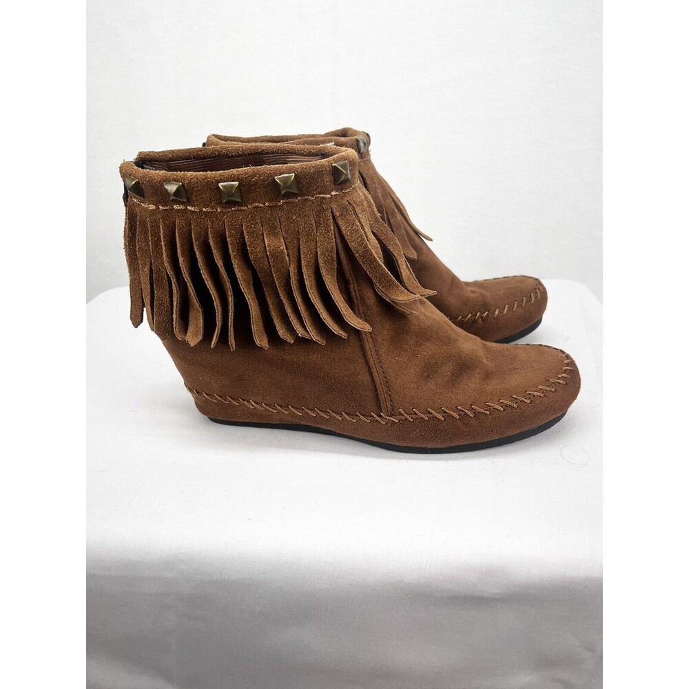 Mossimo Supply Co Moccasin Womens 8.5 Studded Wedge Fall Fringe Zipper Booties
